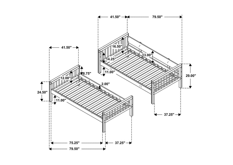 461171 Dakota Wood Twin Over Twin Bunk Bed Natural