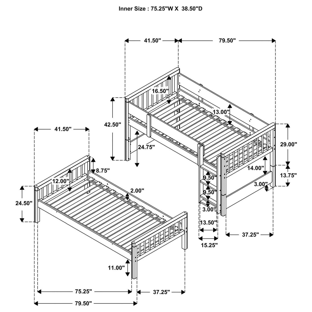 461171 Dakota Wood Twin Over Twin Bunk Bed Natural