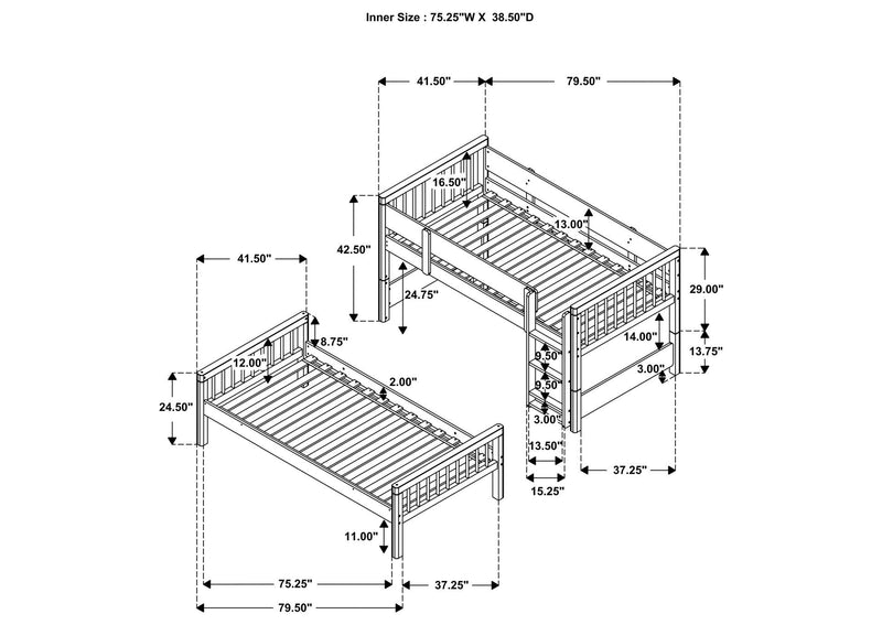 461171 Dakota Wood Twin Over Twin Bunk Bed Natural