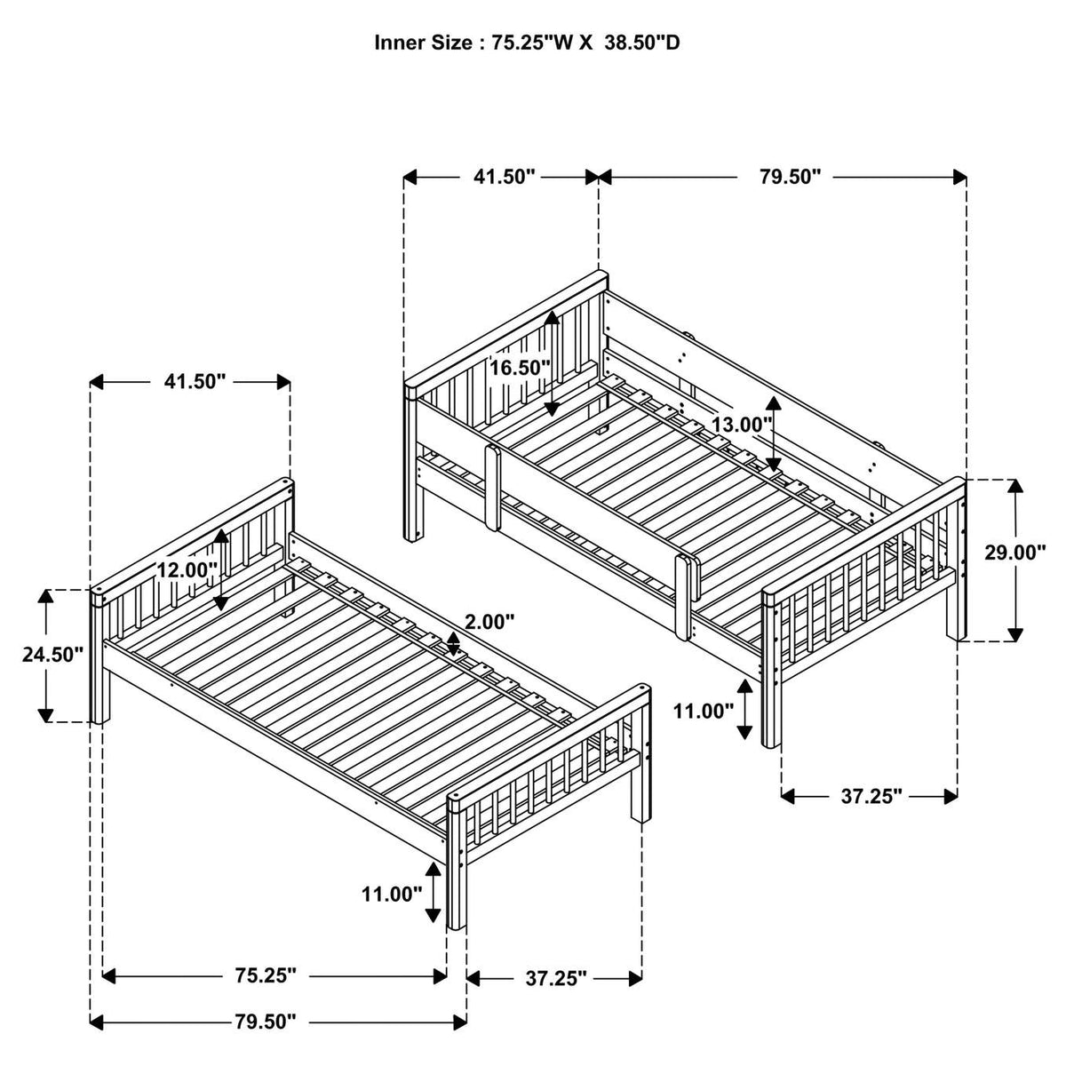 461171 Dakota Wood Twin Over Twin Bunk Bed Natural