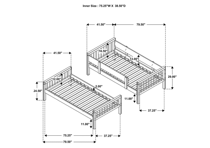 461171 Dakota Wood Twin Over Twin Bunk Bed Natural