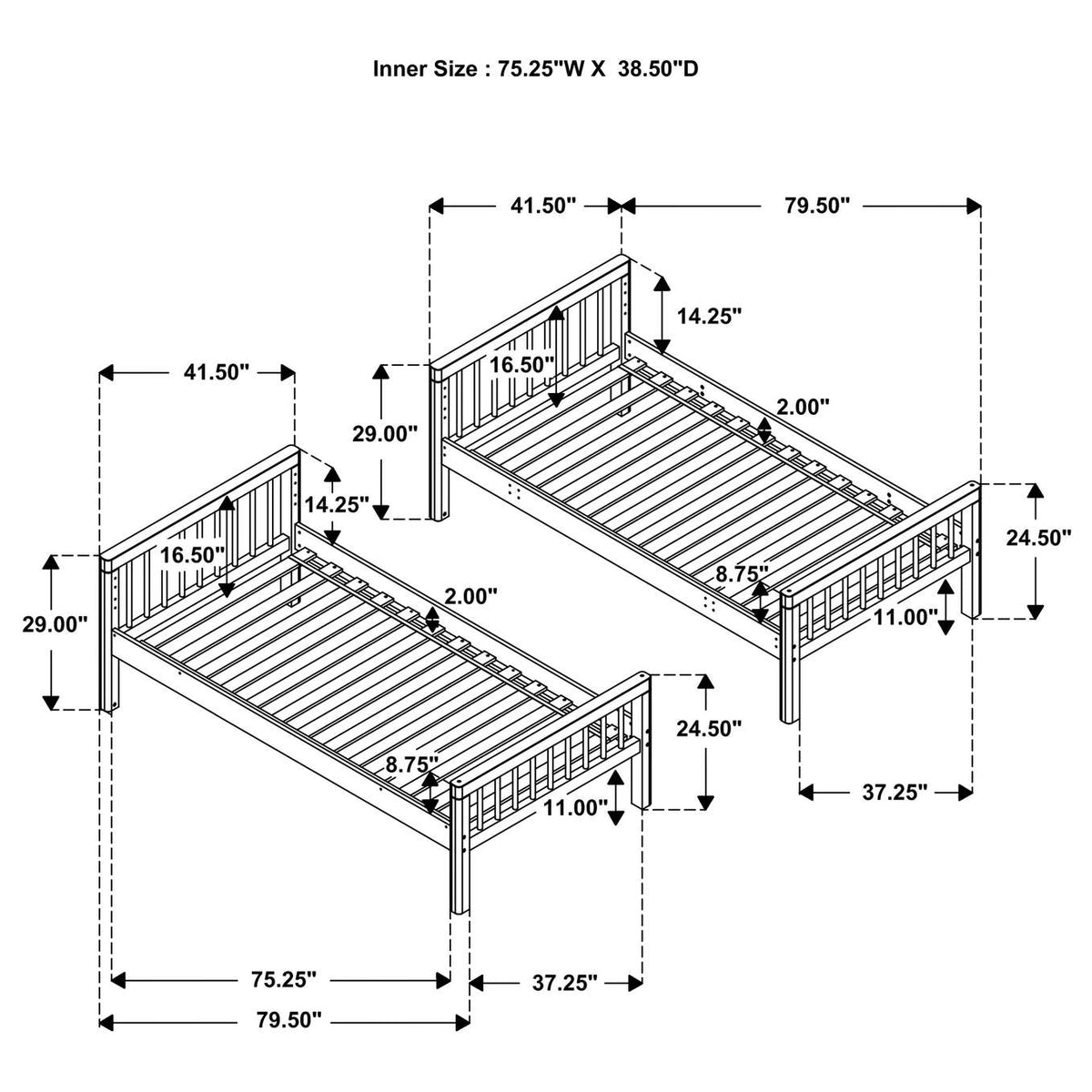 461171 Dakota Wood Twin Over Twin Bunk Bed Natural