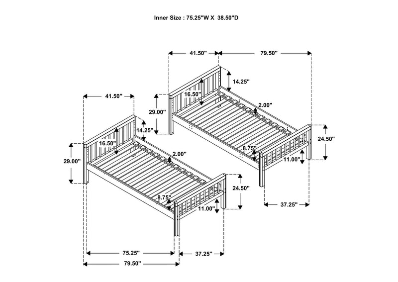 461171 Dakota Wood Twin Over Twin Bunk Bed Natural