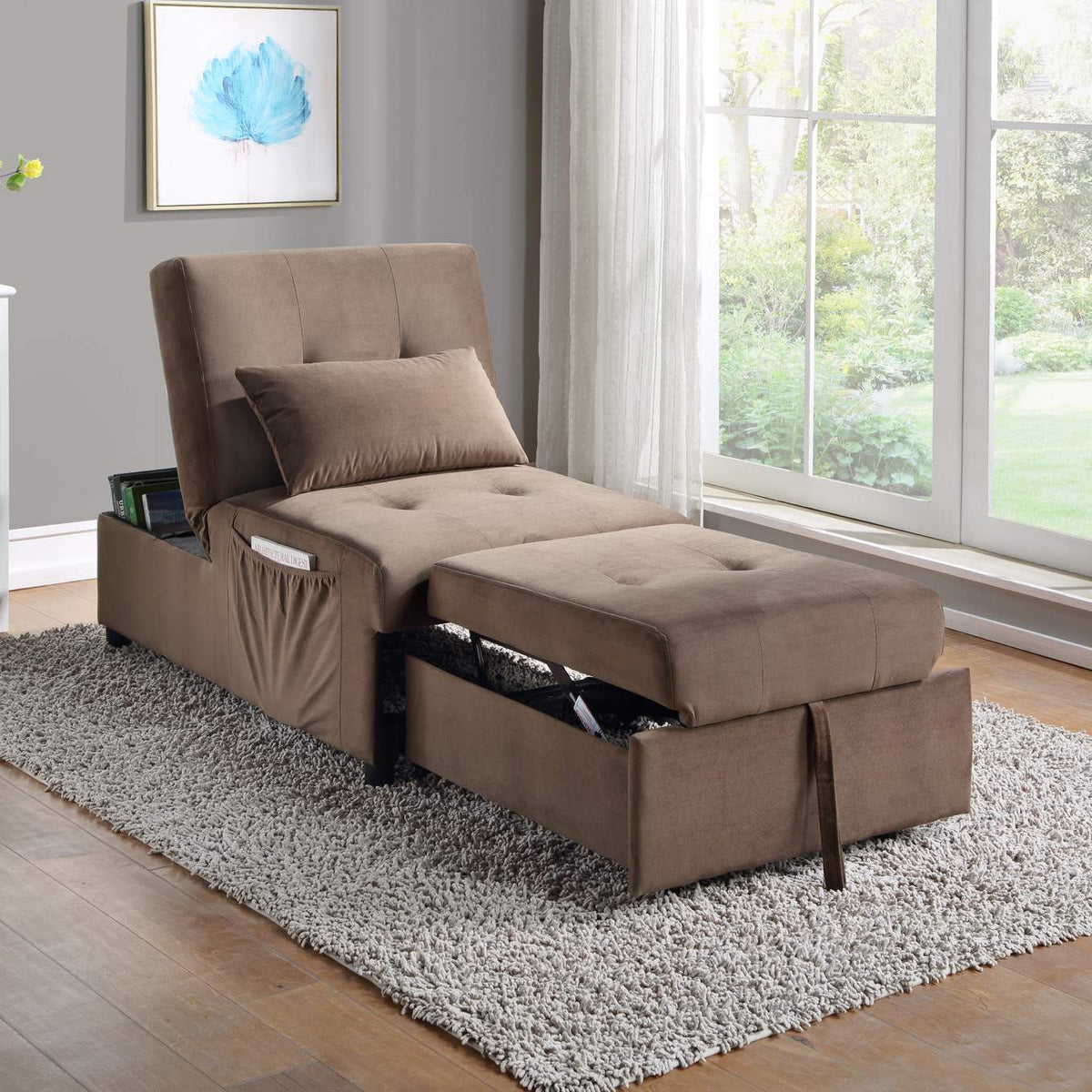 4615-F2 Garrell Lift Top Storage Bench with Pull-out Bed