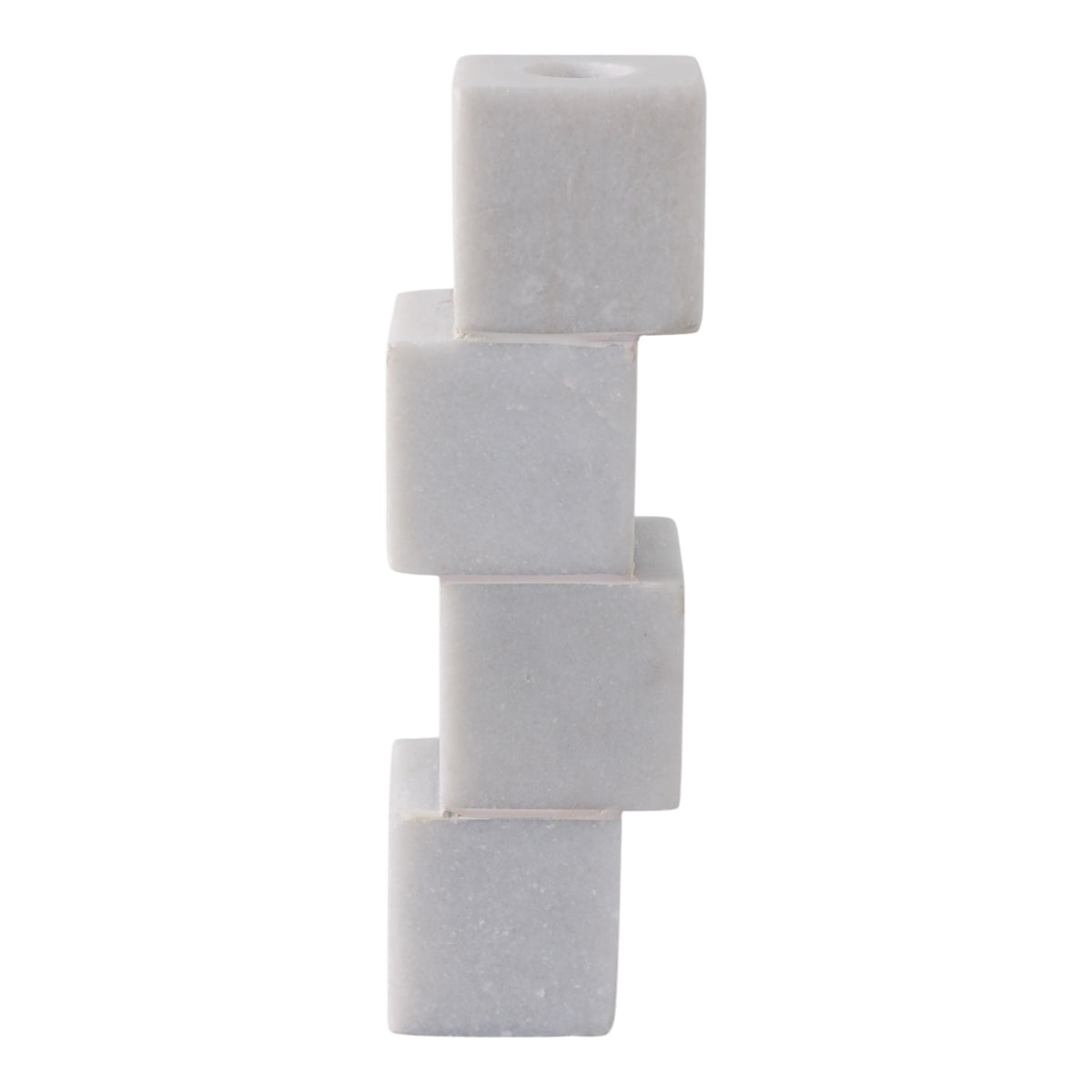 8" Stacked Cube Marble Taper Holder - White