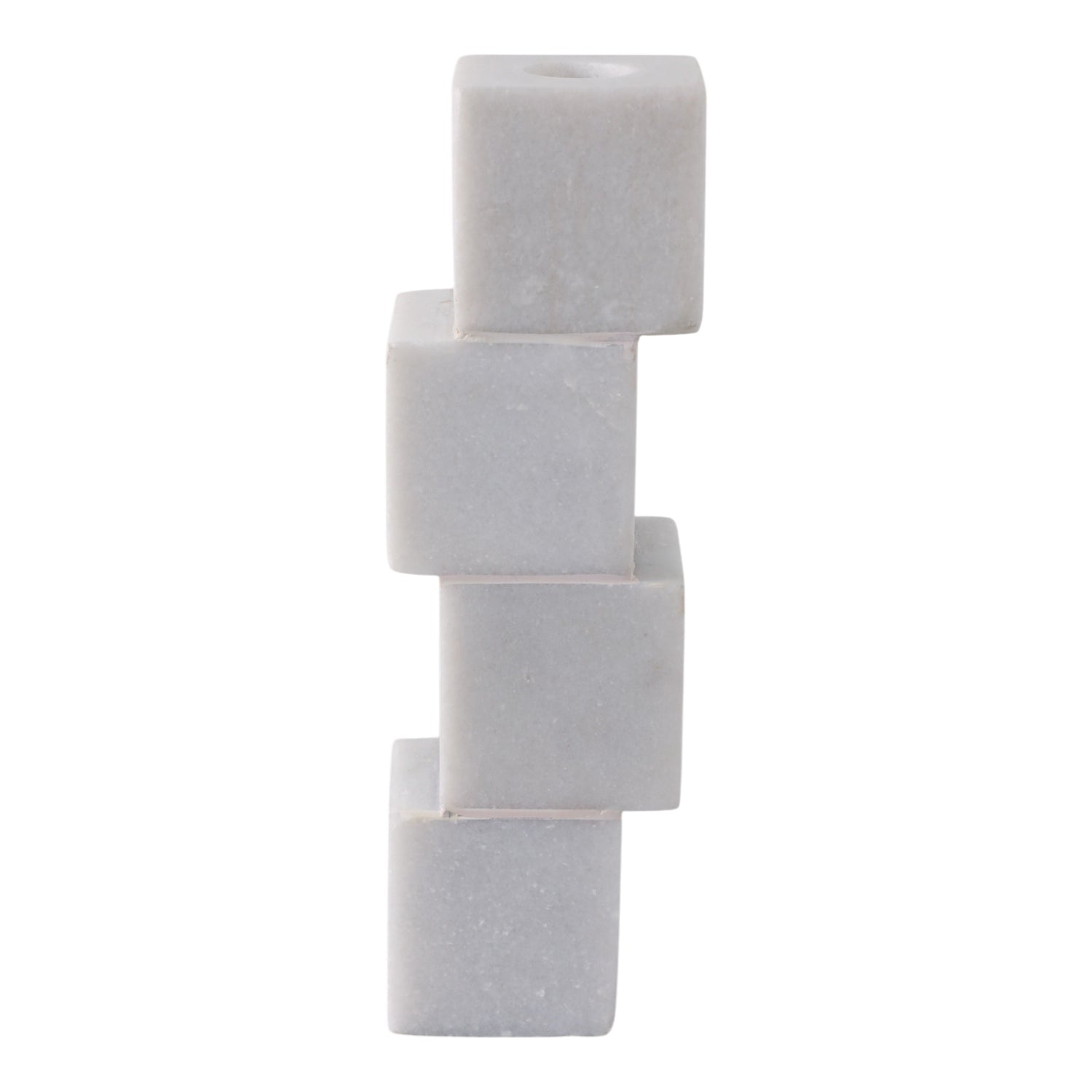 8" Stacked Cube Marble Taper Holder - White