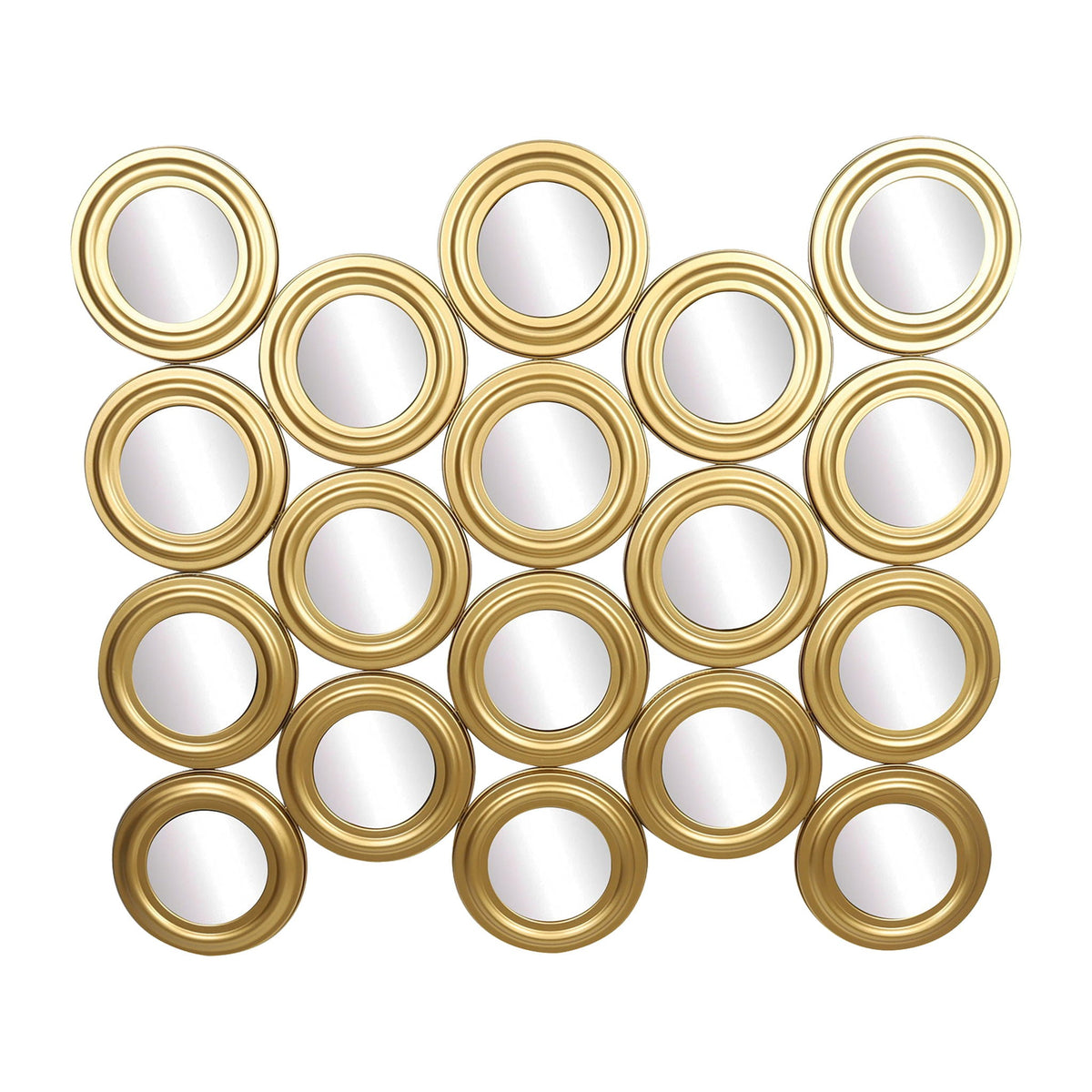 Metal Circles Wall Deco With Mirrors 35" - Gold