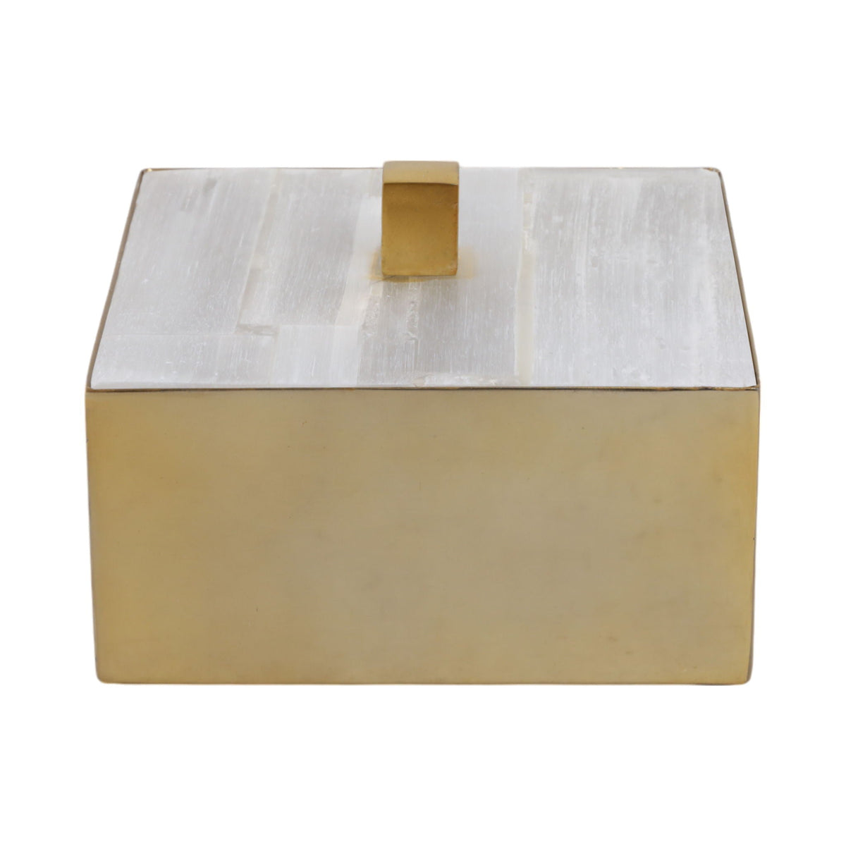 6" Square Selenite Top Box - White / Gold