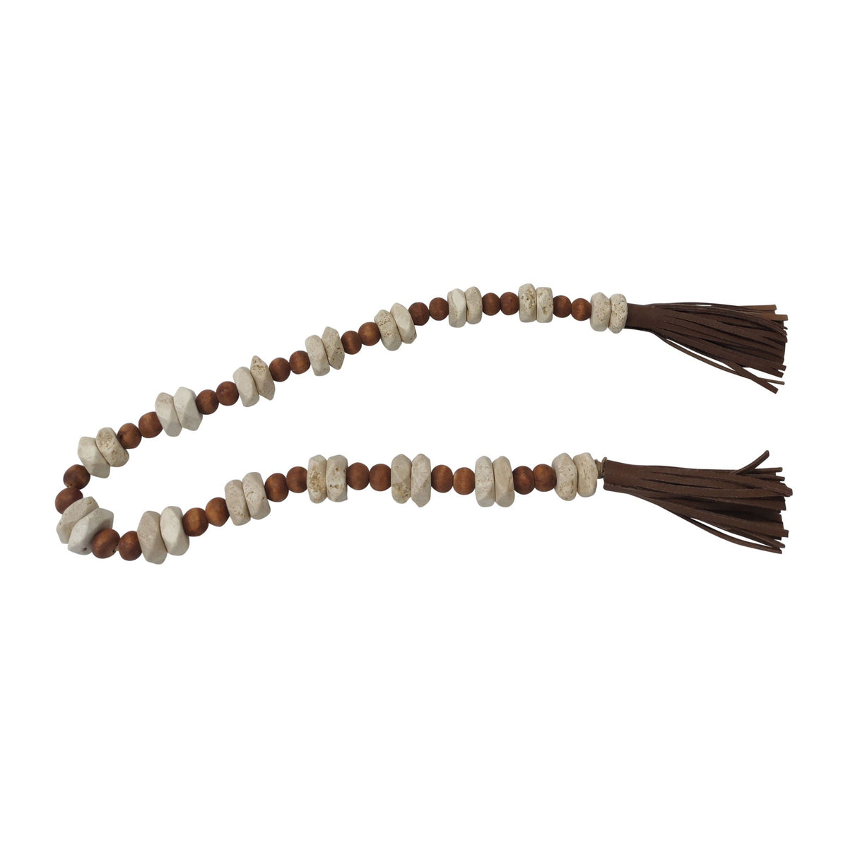 Wood 26" Travertine Beads Faux Leather - Multi