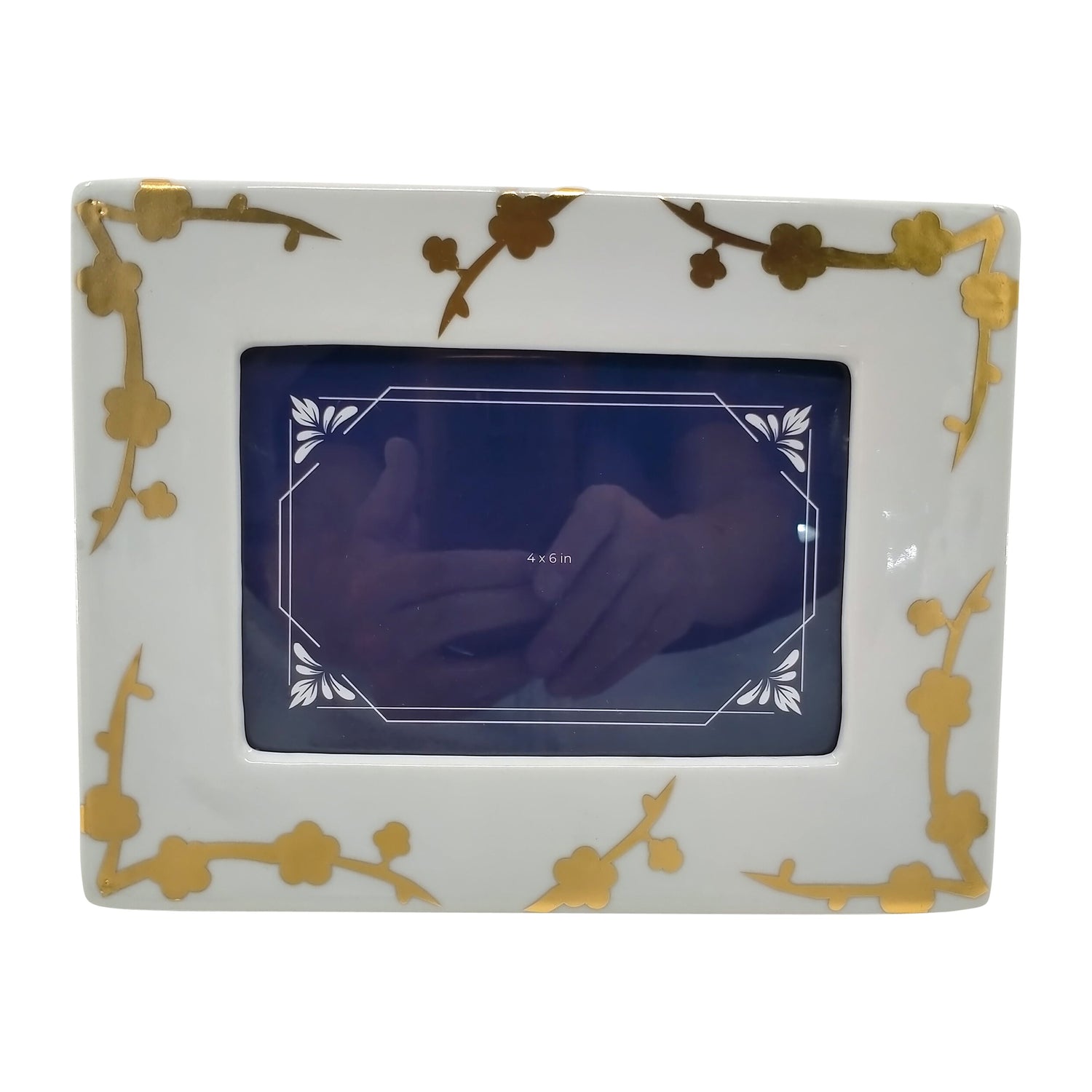 Ceramic 4X6 Cherry Blossom Photo Frame - Gold/White