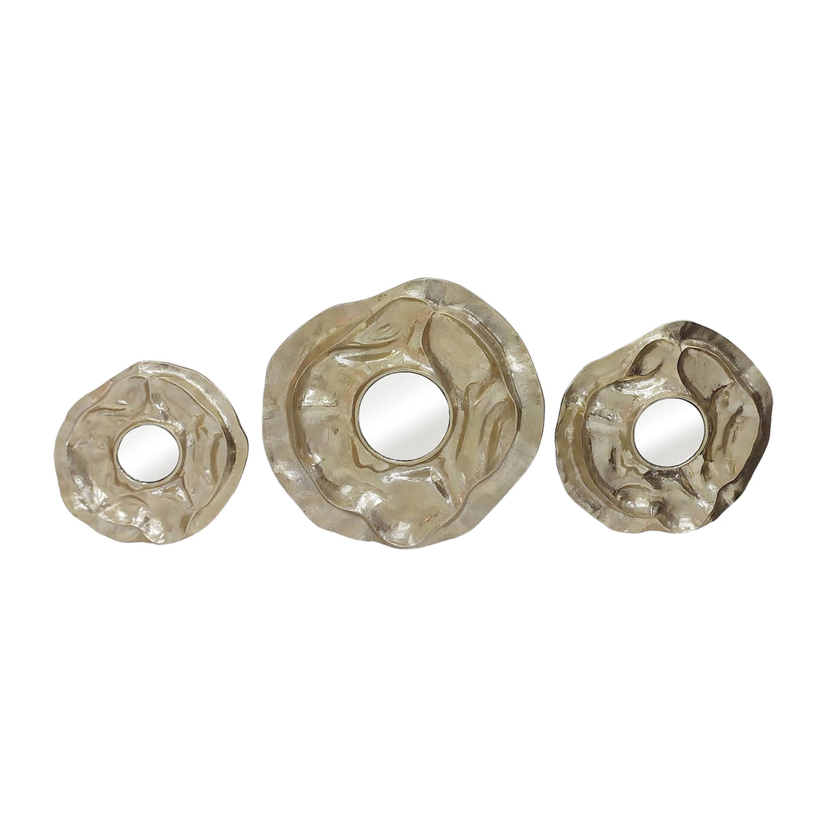 16" / 20" / 24" Huff Metal Wall Decor With Mirror (Set of 3) - Gold