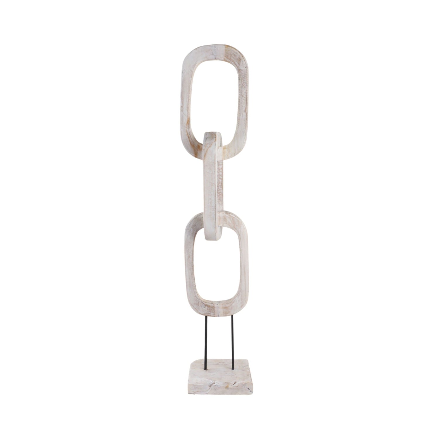 41" Teak Chain Sculpture On Stand - White