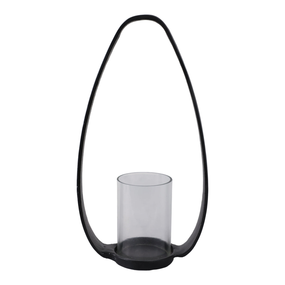 Tall Rounded Lantern With Glass - Black