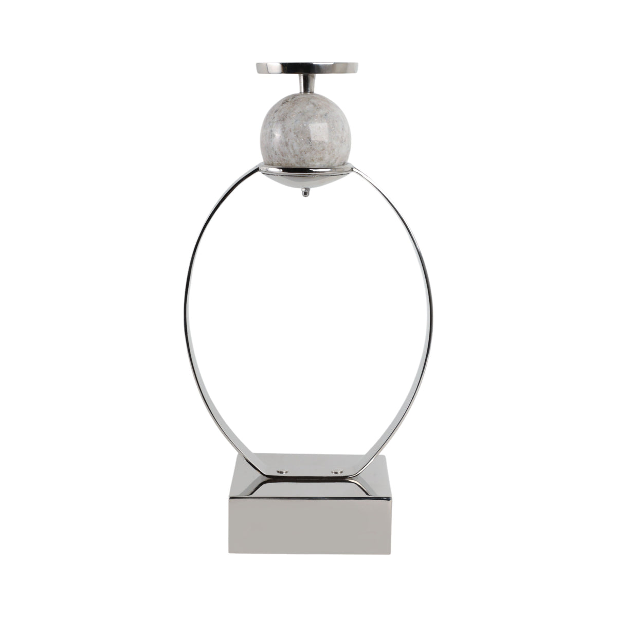 Durant Small Candle Holder With Marble Sphere - Silver