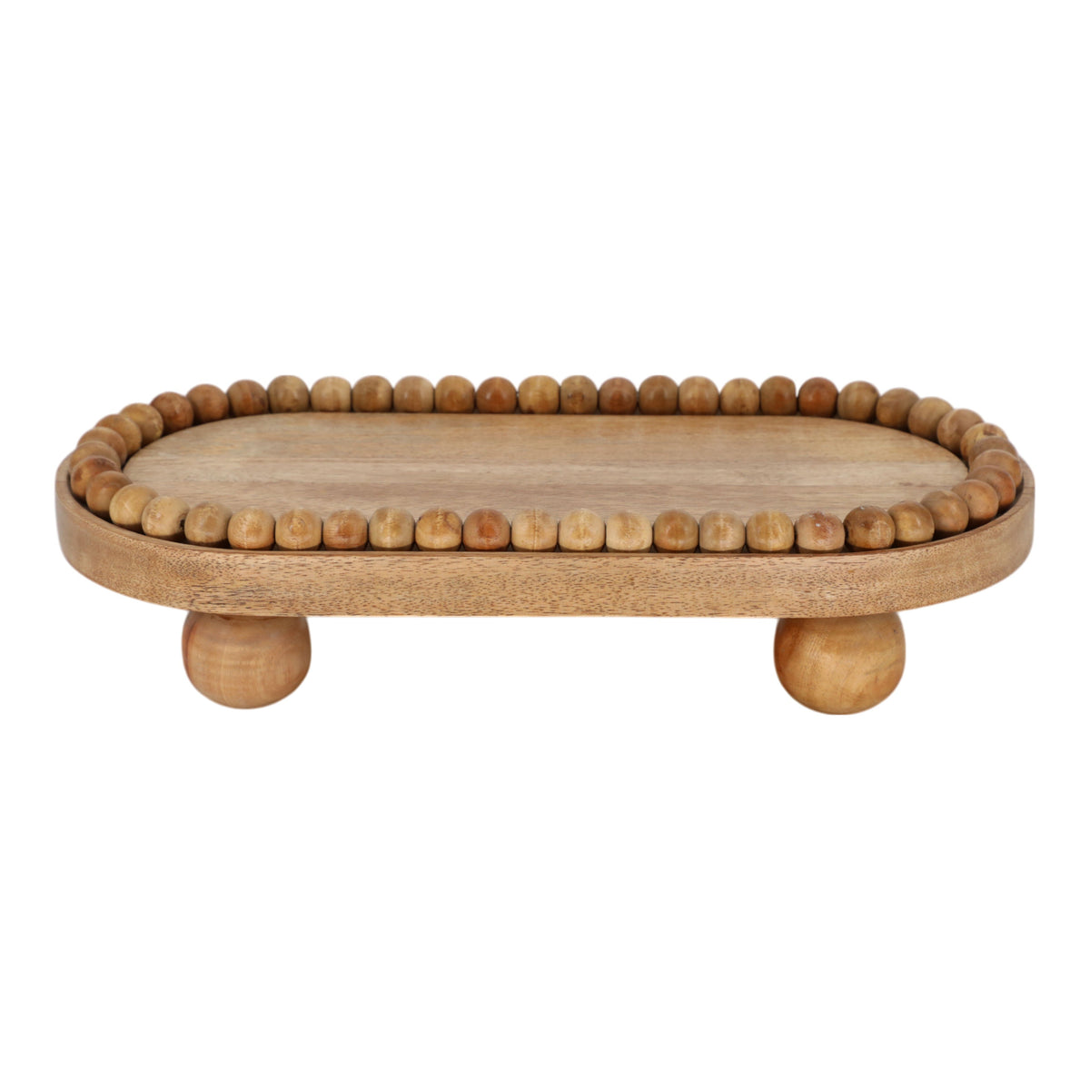 Beaded Oval Tray With Ball Feet - Light Brown