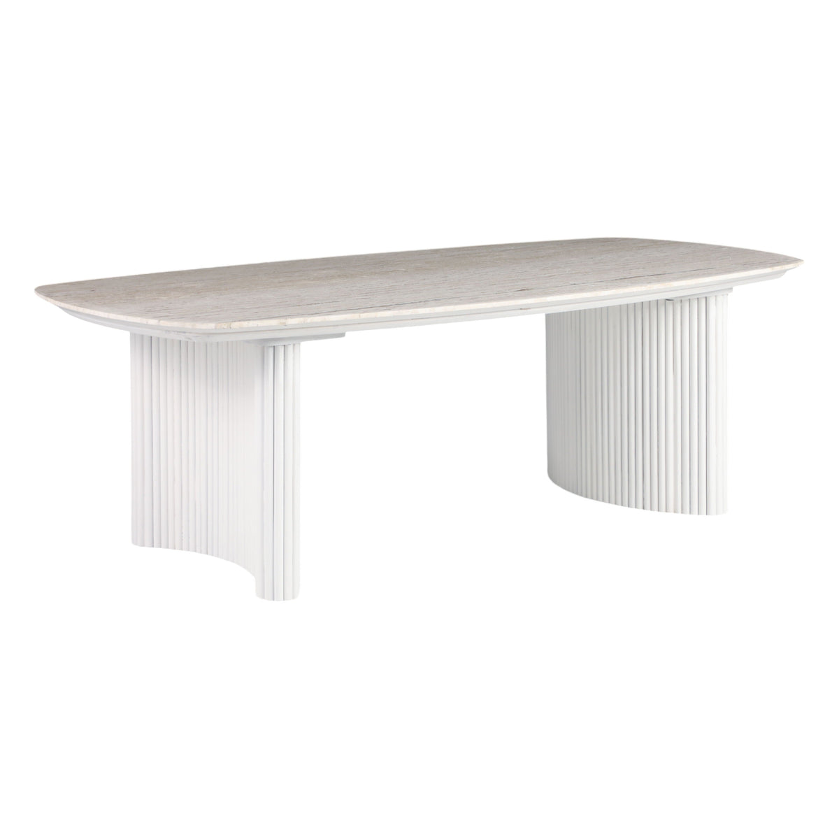 Catalina Travertine And Fluted Wood Coffee Table - Ivory