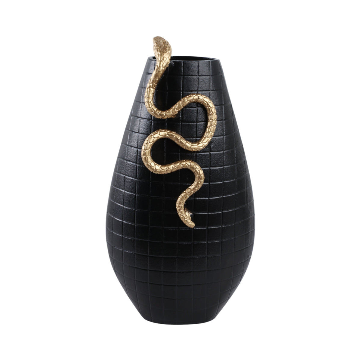 11" Curved Snake On Vase - Black