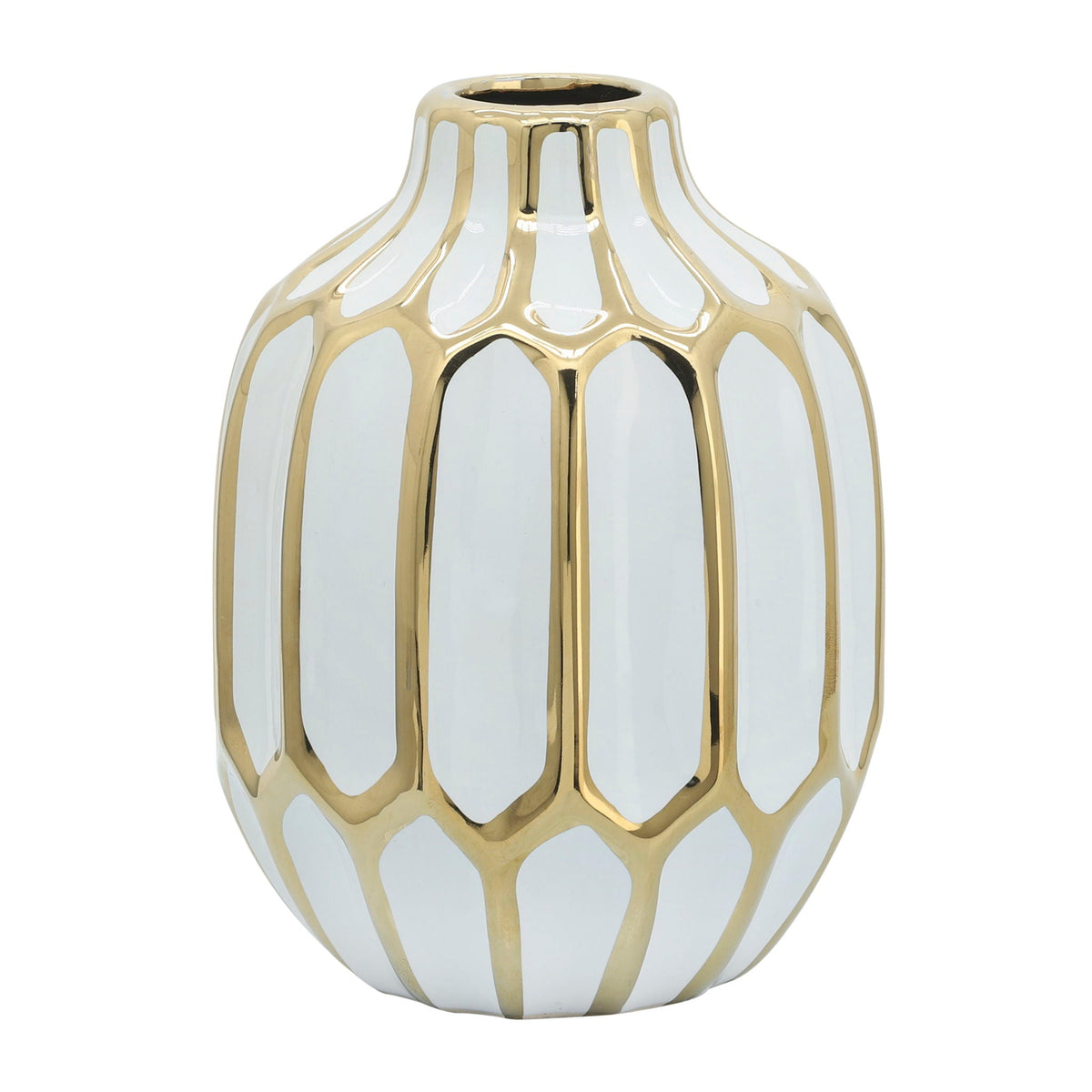 Ceramic Vase 8" - White / Gold