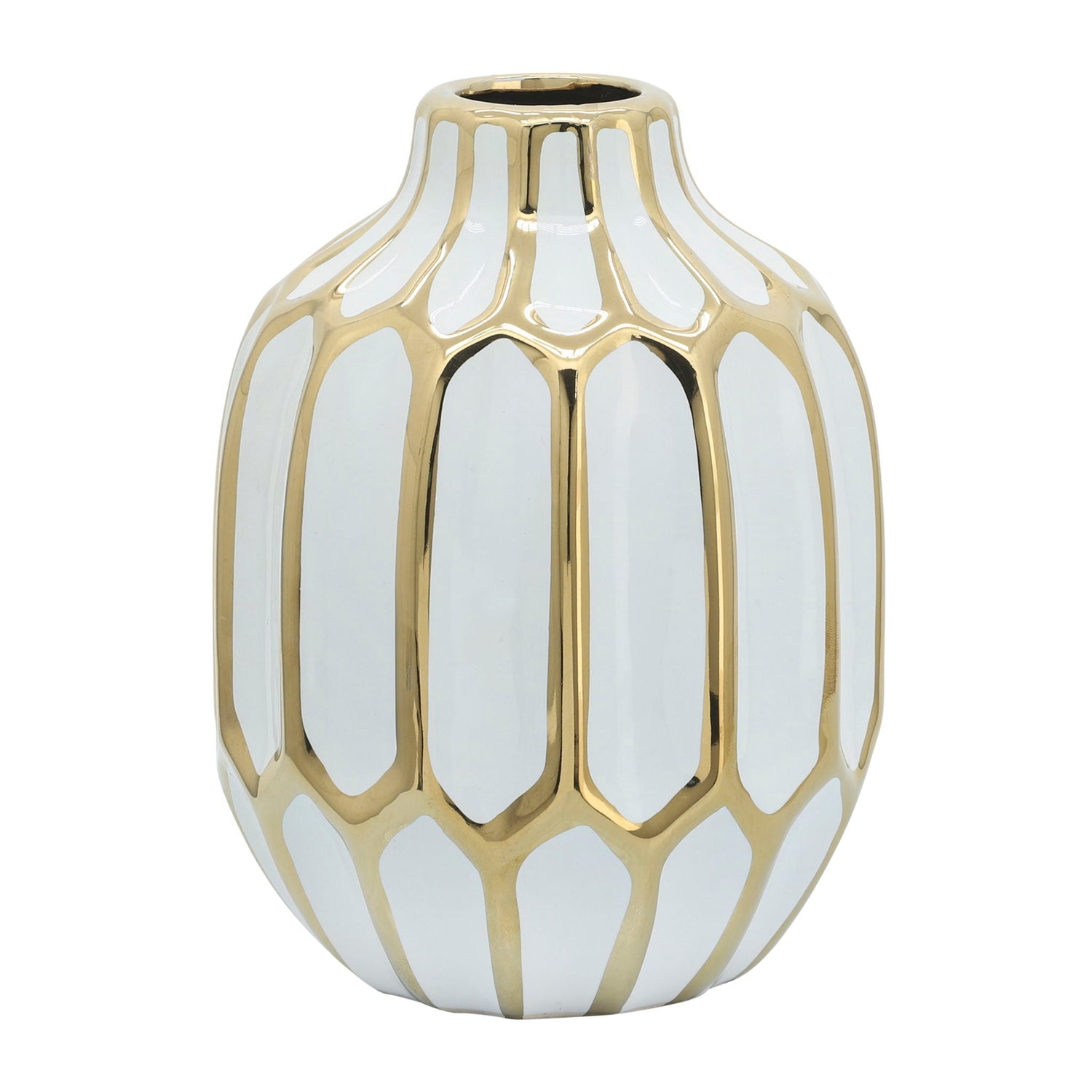 Ceramic Vase 8" - White / Gold