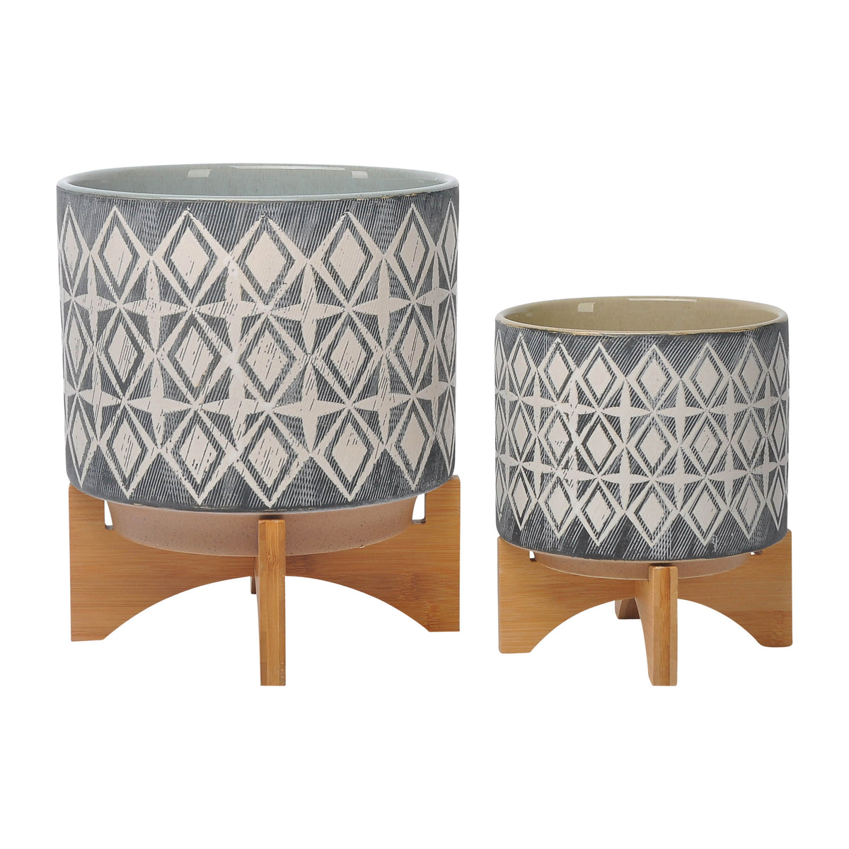 Ceramic Planter On Stand 8 / 10" (Set of 2) - Gray
