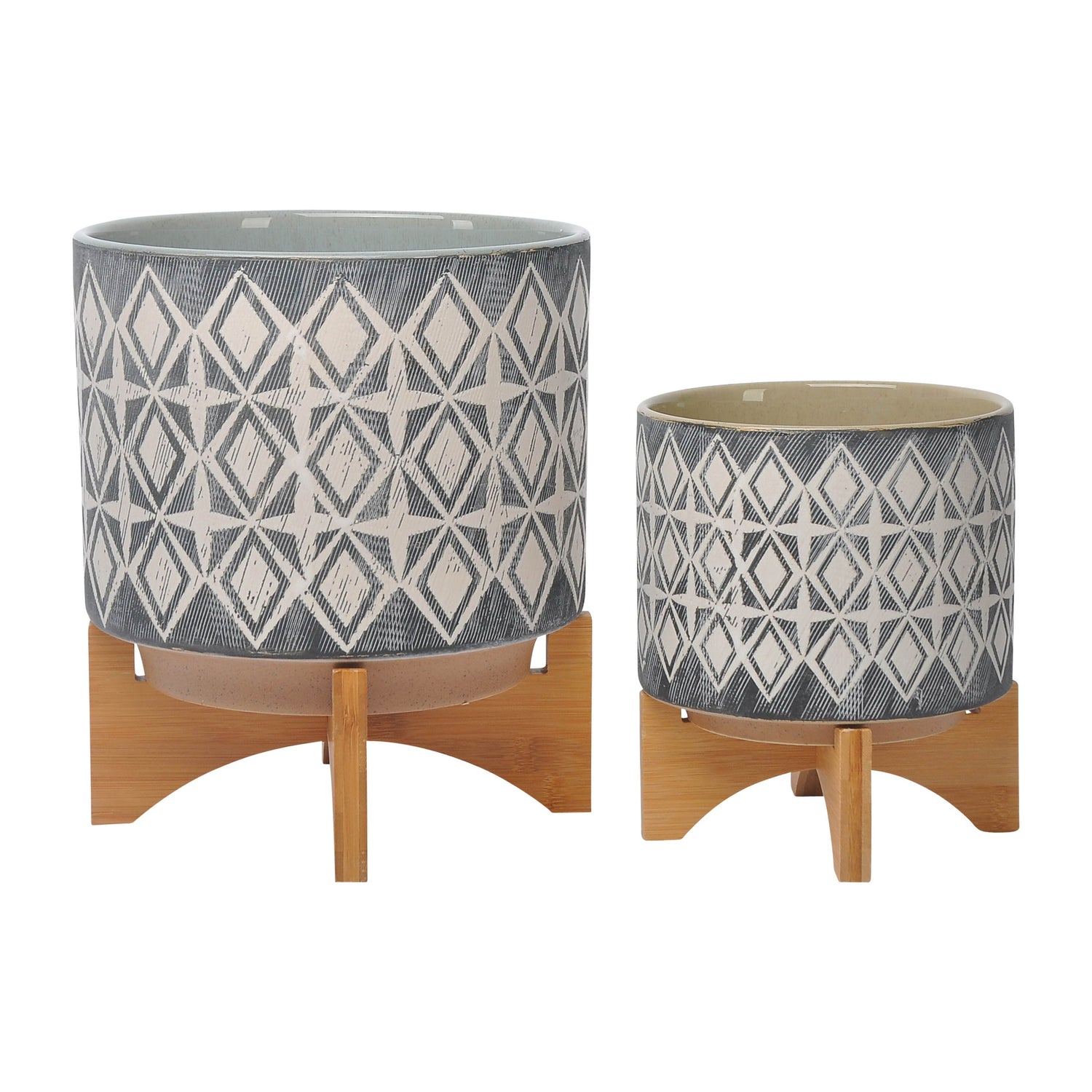 Ceramic Planter On Stand 8 / 10" (Set of 2) - Gray