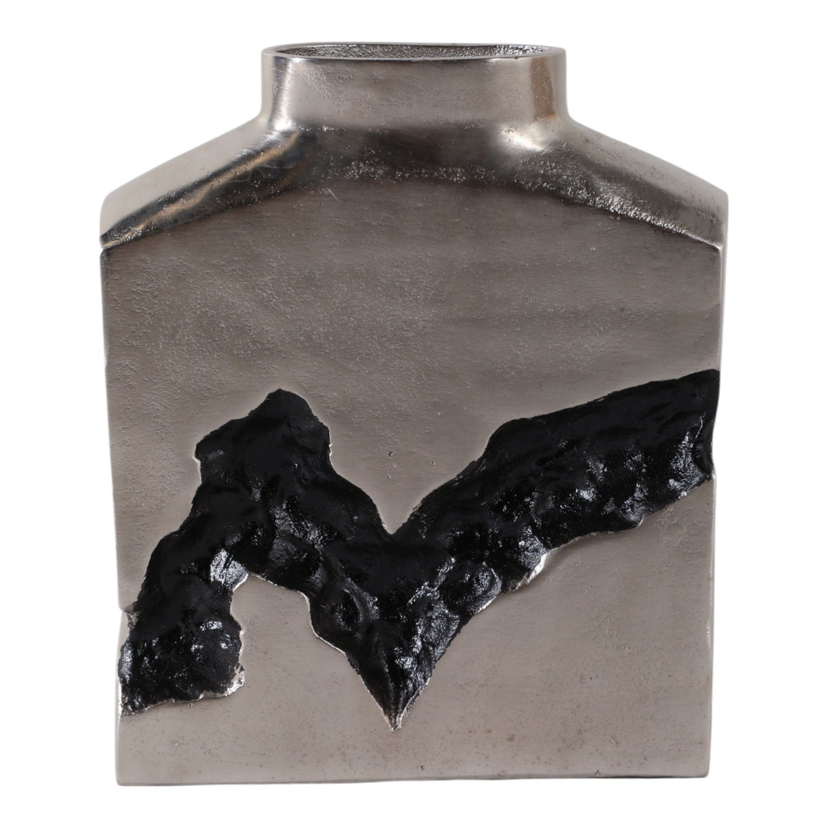 10" x 8" Carved Middle Metal Vase - Silver / Black