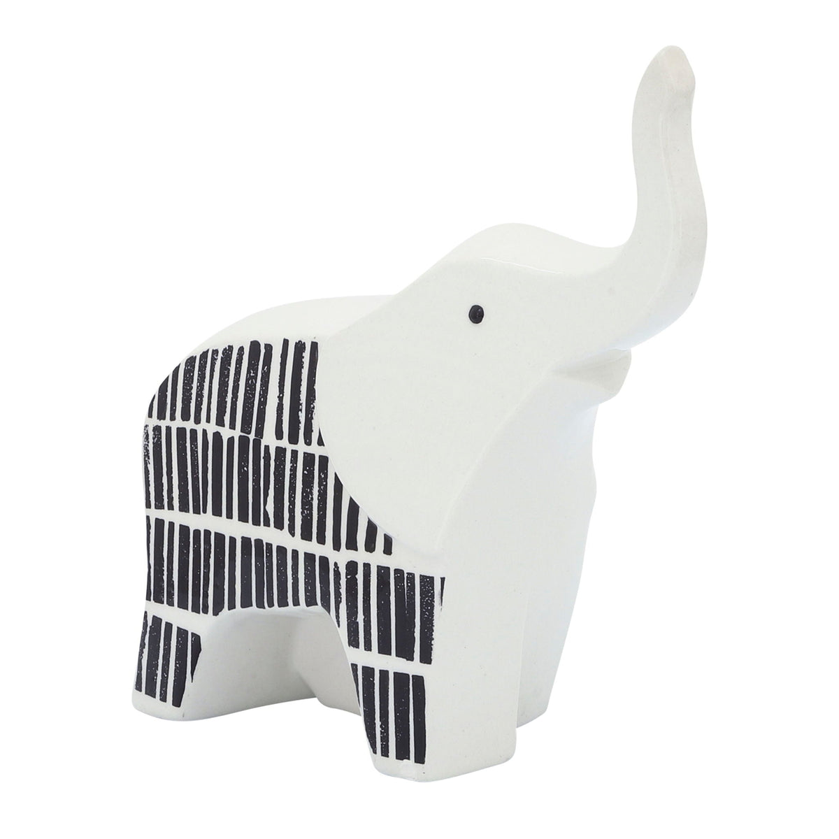 Ceramic 7" Elephant Trunk Up - Black/White