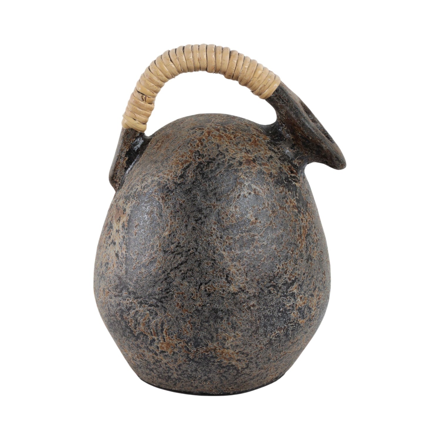 12" Terracotta Jug Vase With Rattan Handle - Gray