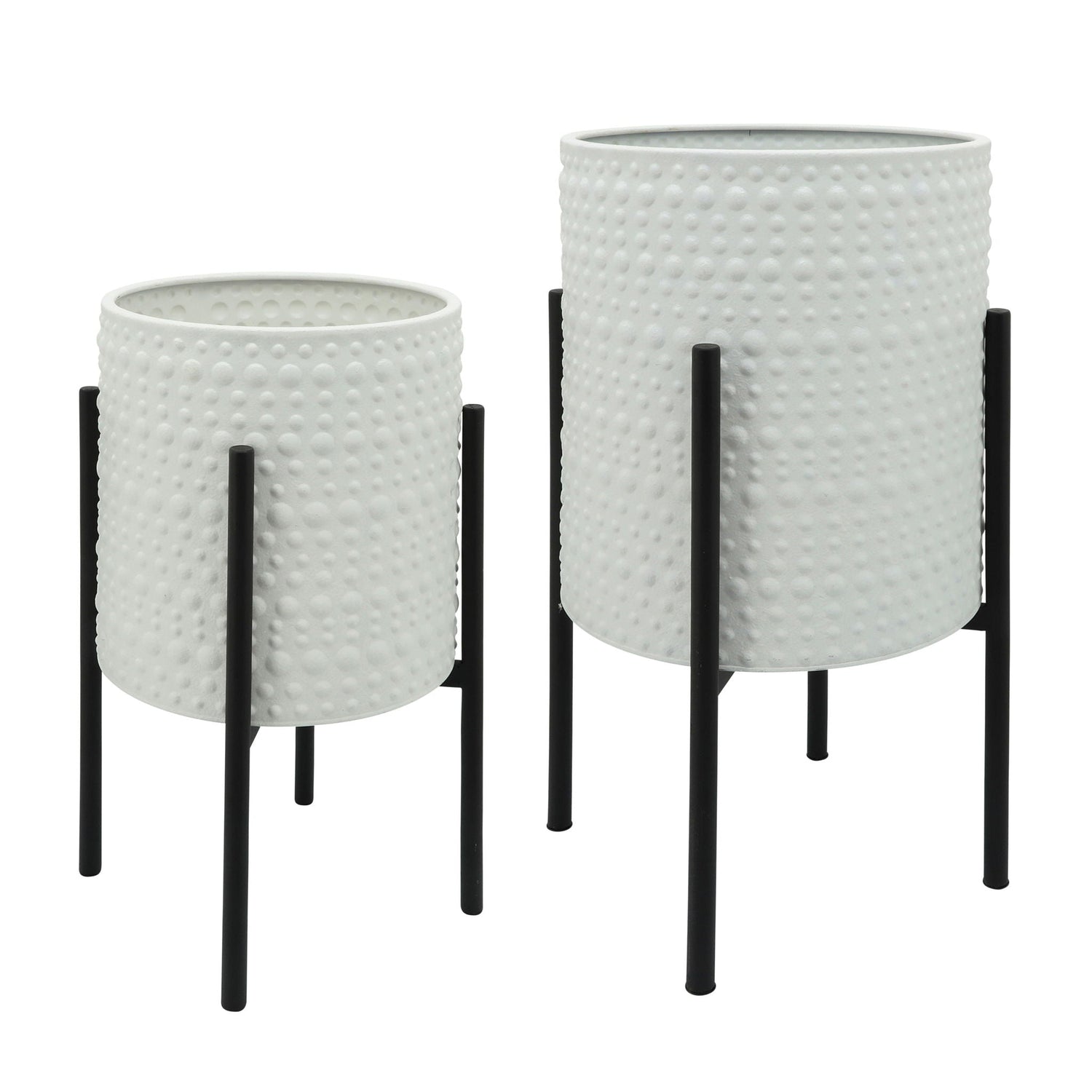 Dotted Planters In Metal Stand (Set of 2) - White