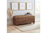 500215 Laughton Hand-Woven Banana Leaf Storage Bench Amber