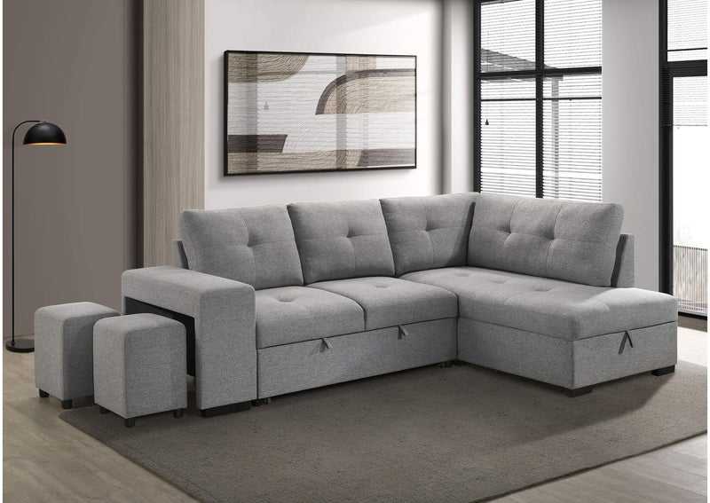 500347 Roanne Fabric Upholstered Sleeper Sectional Sofa Grey