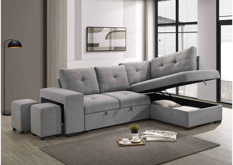 500347 Roanne Fabric Upholstered Sleeper Sectional Sofa Grey