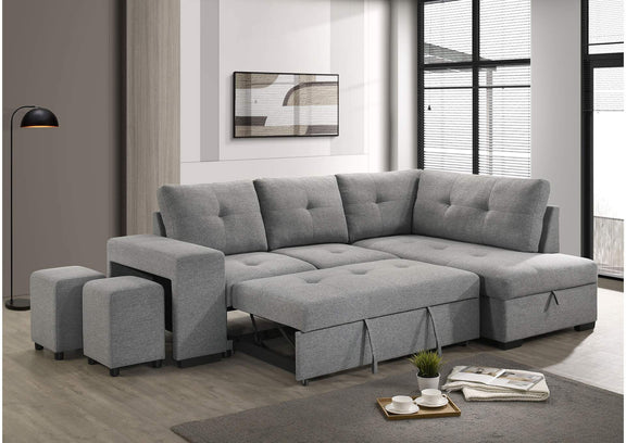 500347 Roanne Fabric Upholstered Sleeper Sectional Sofa Grey
