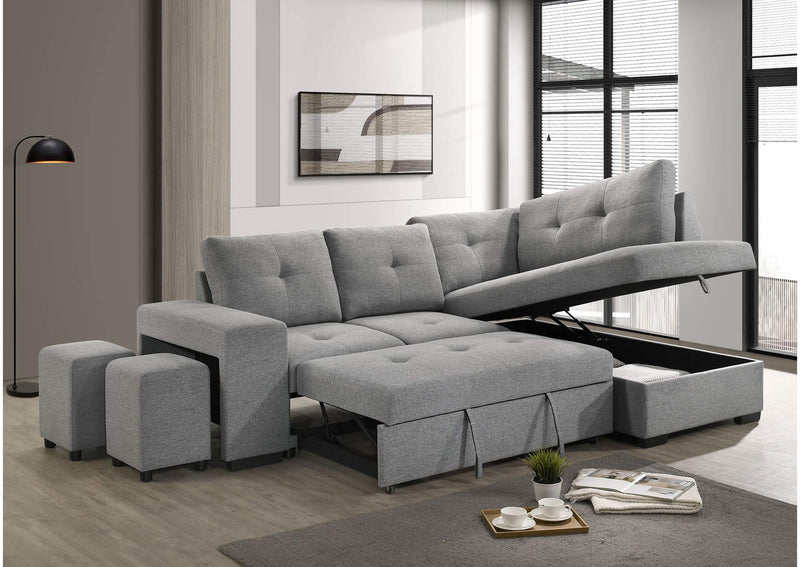500347 Roanne Fabric Upholstered Sleeper Sectional Sofa Grey