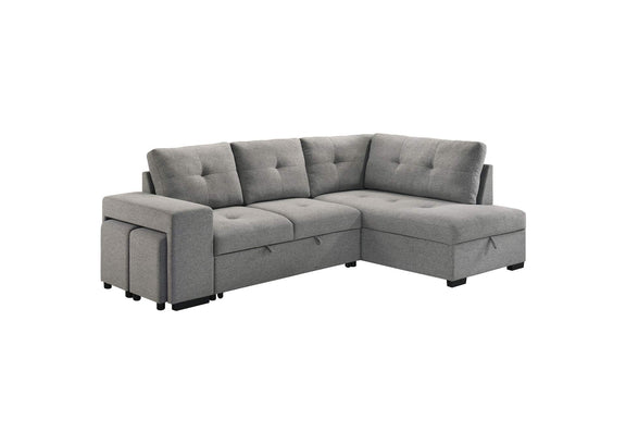 500347 Roanne Fabric Upholstered Sleeper Sectional Sofa Grey