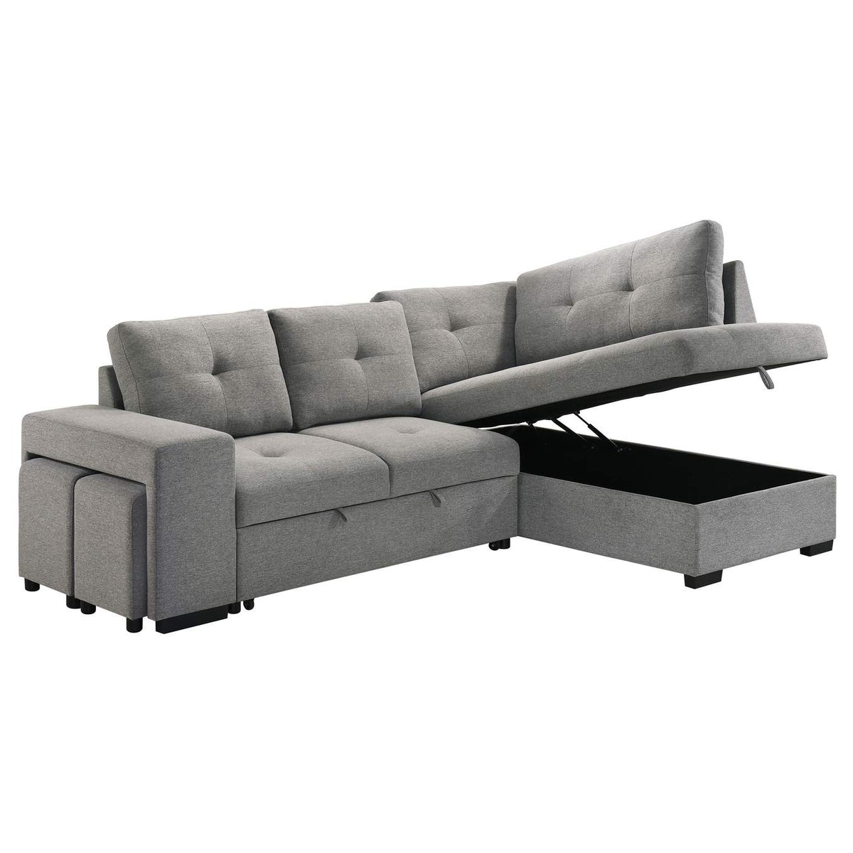 500347 Roanne Fabric Upholstered Sleeper Sectional Sofa Grey