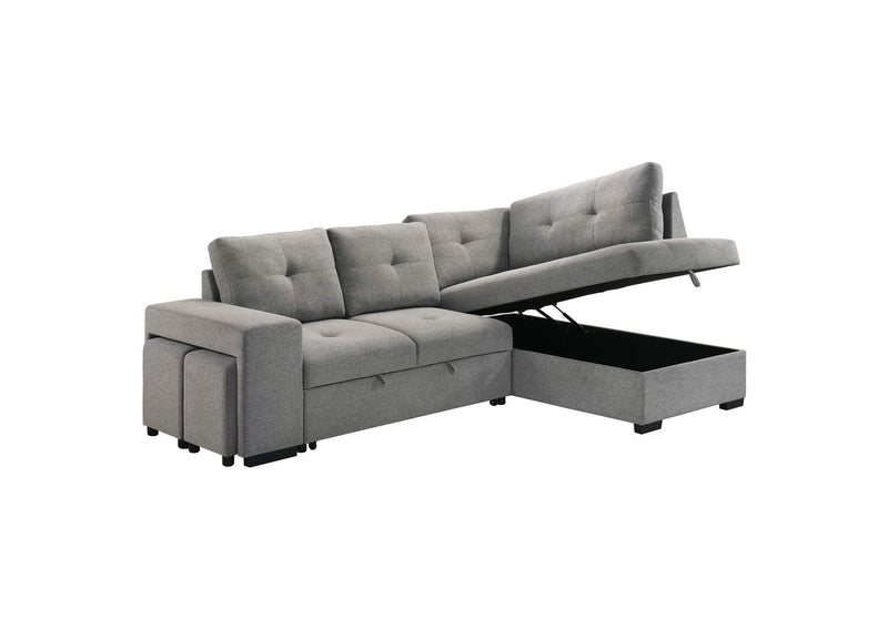 500347 Roanne Fabric Upholstered Sleeper Sectional Sofa Grey
