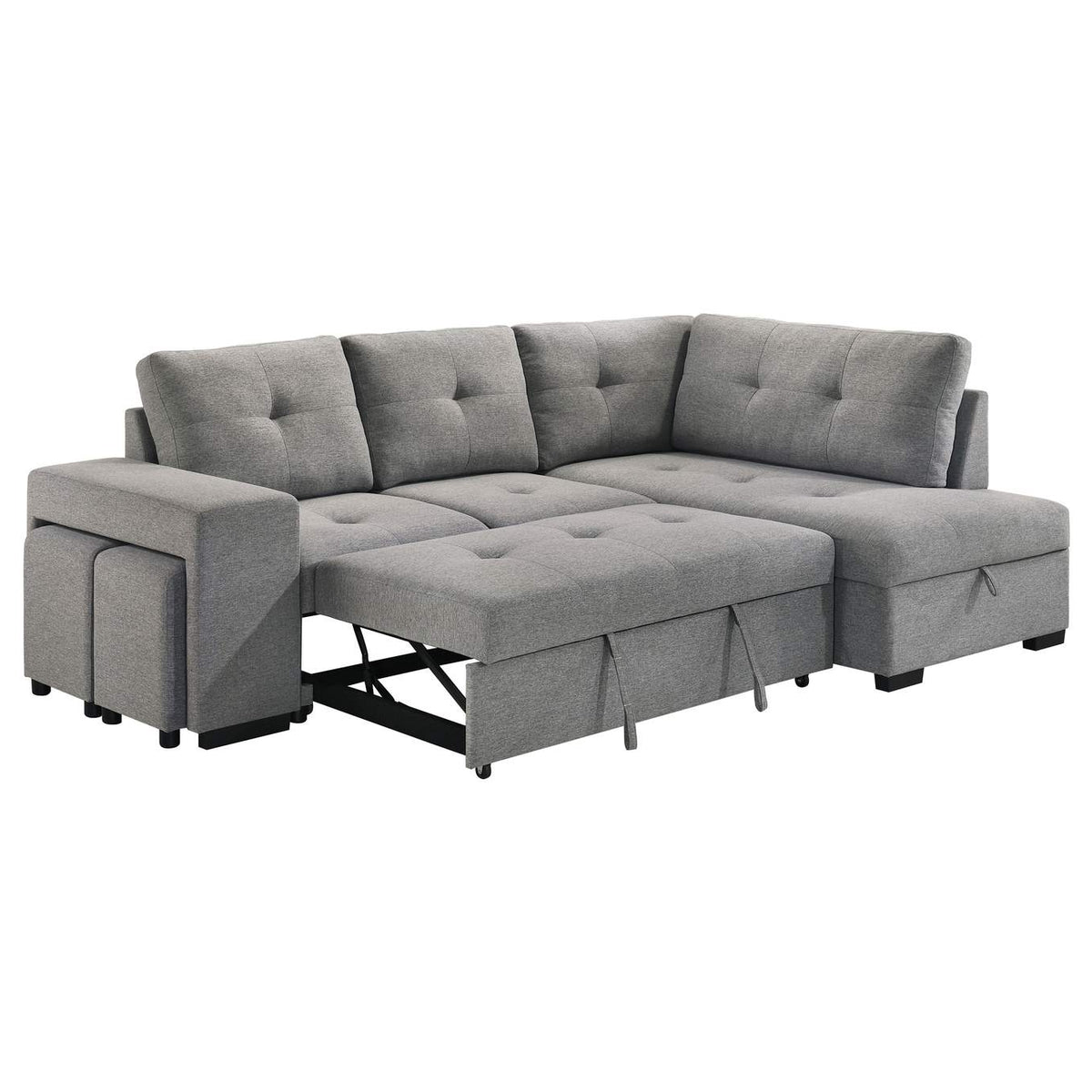 500347 Roanne Fabric Upholstered Sleeper Sectional Sofa Grey