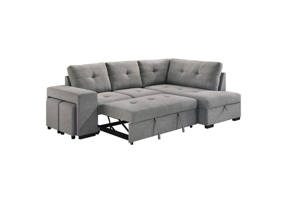 500347 Roanne Fabric Upholstered Sleeper Sectional Sofa Grey