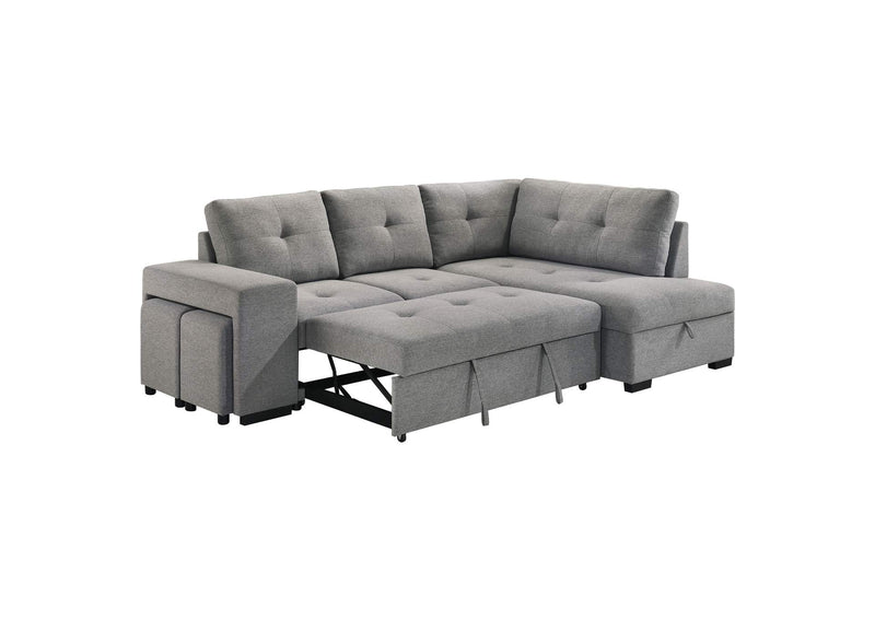 500347 Roanne Fabric Upholstered Sleeper Sectional Sofa Grey