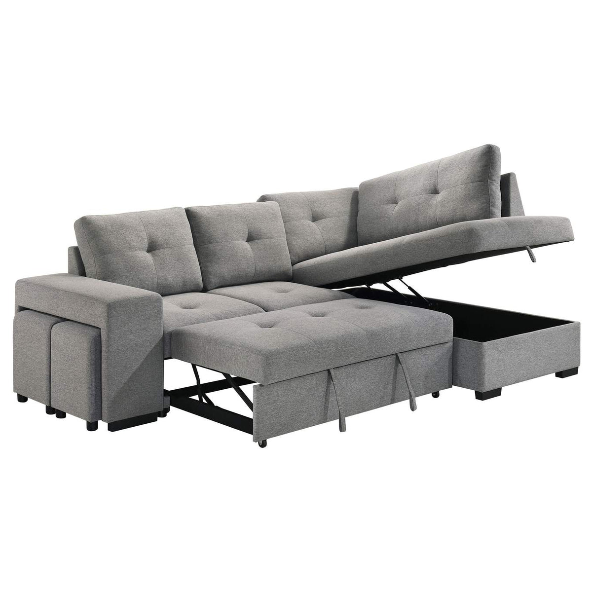 500347 Roanne Fabric Upholstered Sleeper Sectional Sofa Grey