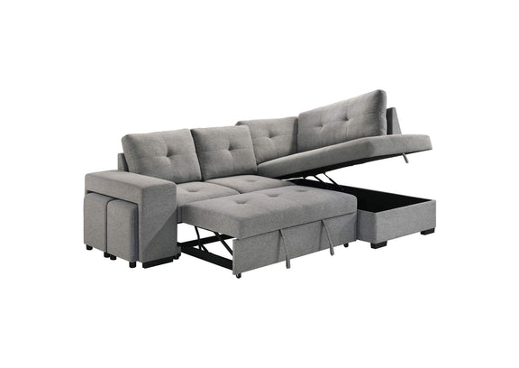 500347 Roanne Fabric Upholstered Sleeper Sectional Sofa Grey