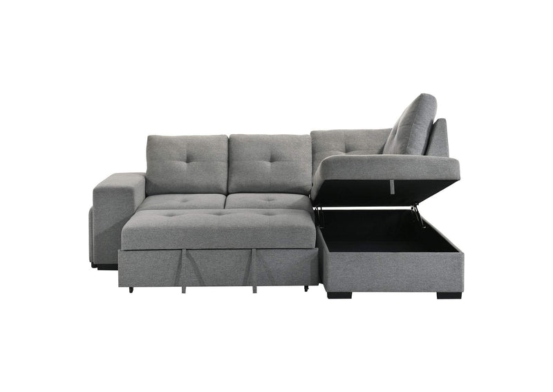 500347 Roanne Fabric Upholstered Sleeper Sectional Sofa Grey