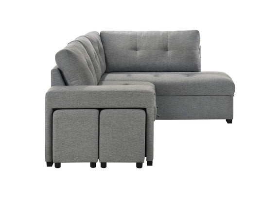 500347 Roanne Fabric Upholstered Sleeper Sectional Sofa Grey