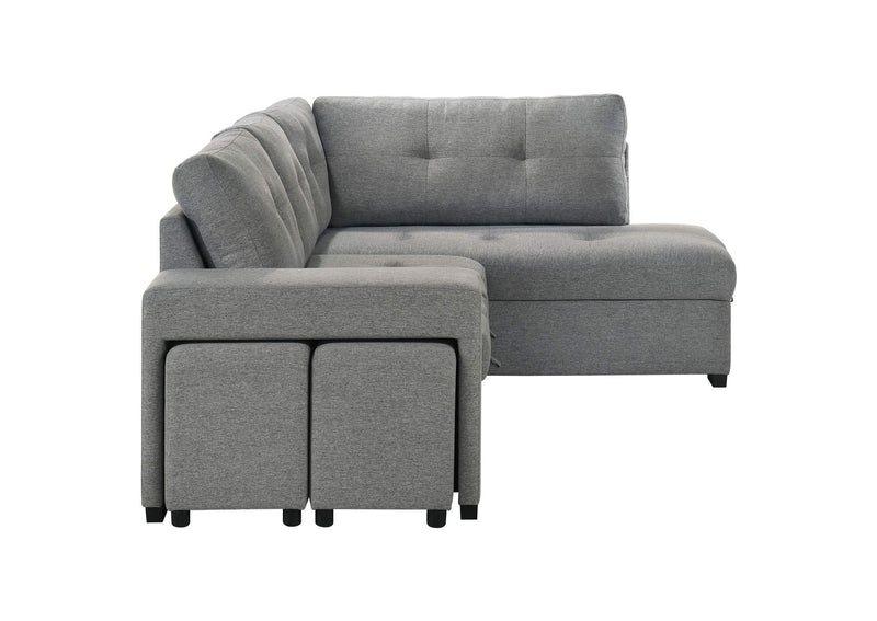 500347 Roanne Fabric Upholstered Sleeper Sectional Sofa Grey