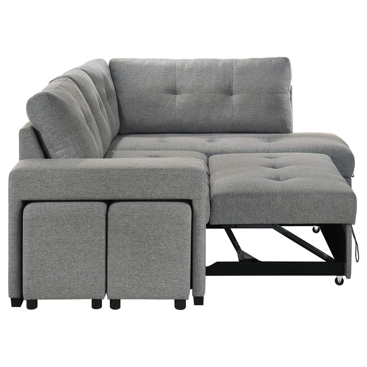 500347 Roanne Fabric Upholstered Sleeper Sectional Sofa Grey