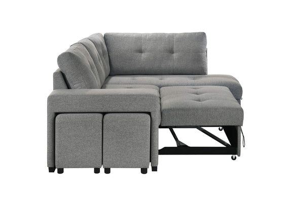 500347 Roanne Fabric Upholstered Sleeper Sectional Sofa Grey