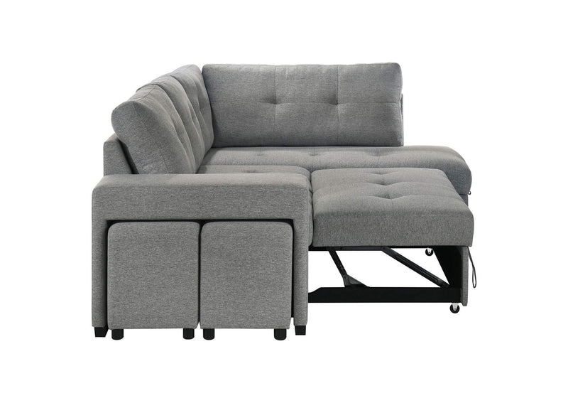 500347 Roanne Fabric Upholstered Sleeper Sectional Sofa Grey