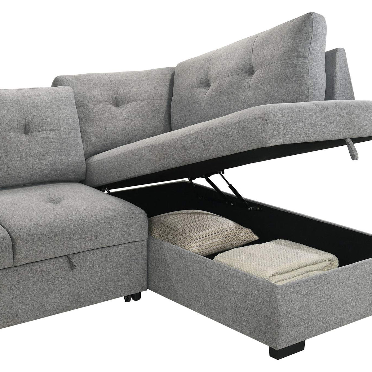 500347 Roanne Fabric Upholstered Sleeper Sectional Sofa Grey