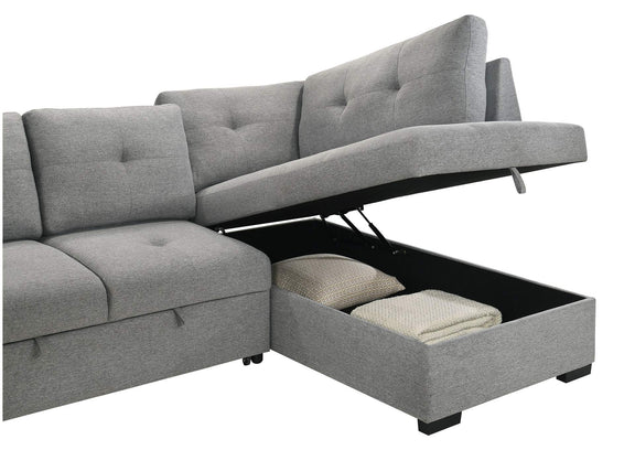 500347 Roanne Fabric Upholstered Sleeper Sectional Sofa Grey